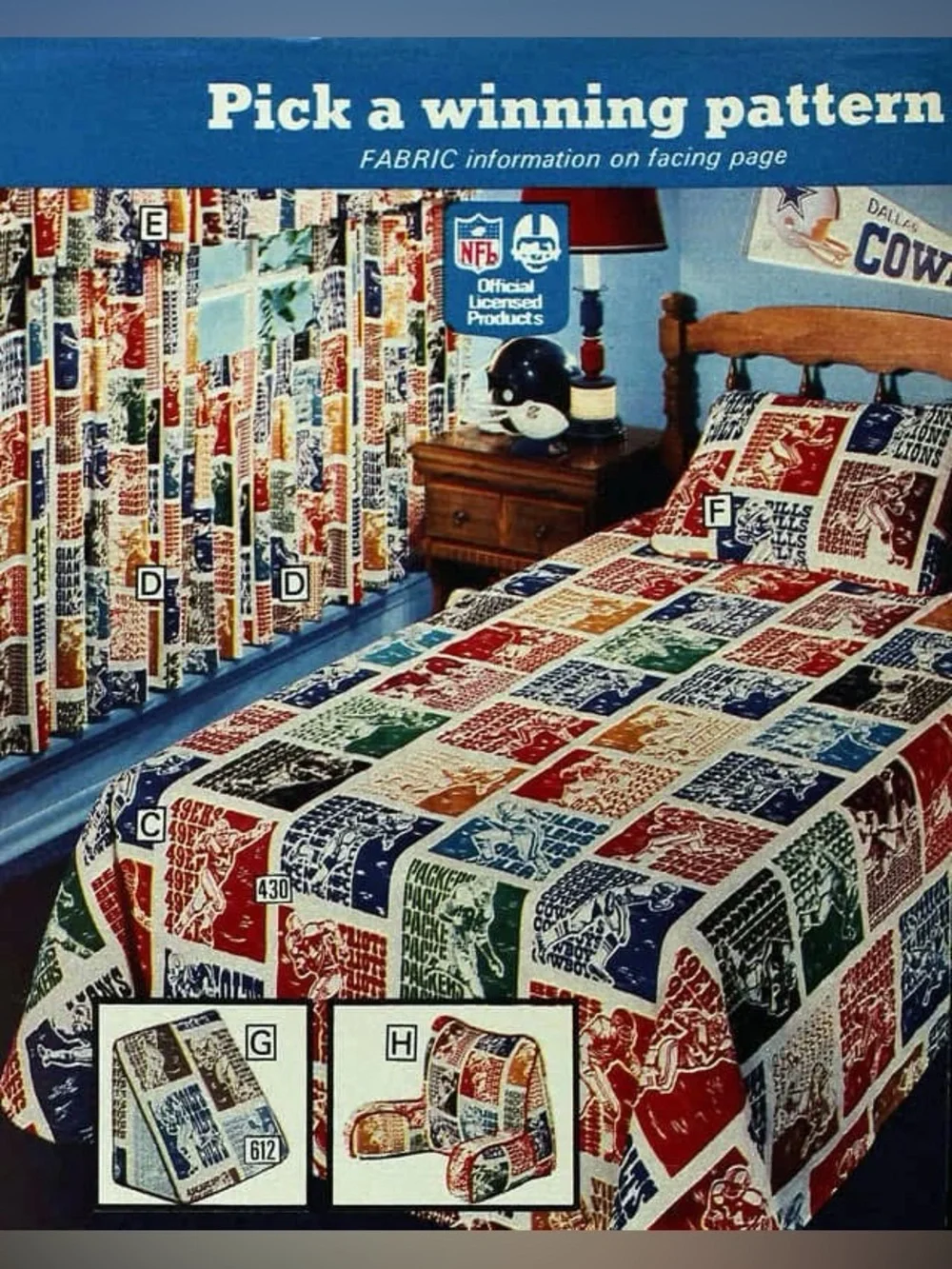 Vintage 70s Sears NFL Football Teams Quilt Blanket Light Weight Full/Queen Eagle